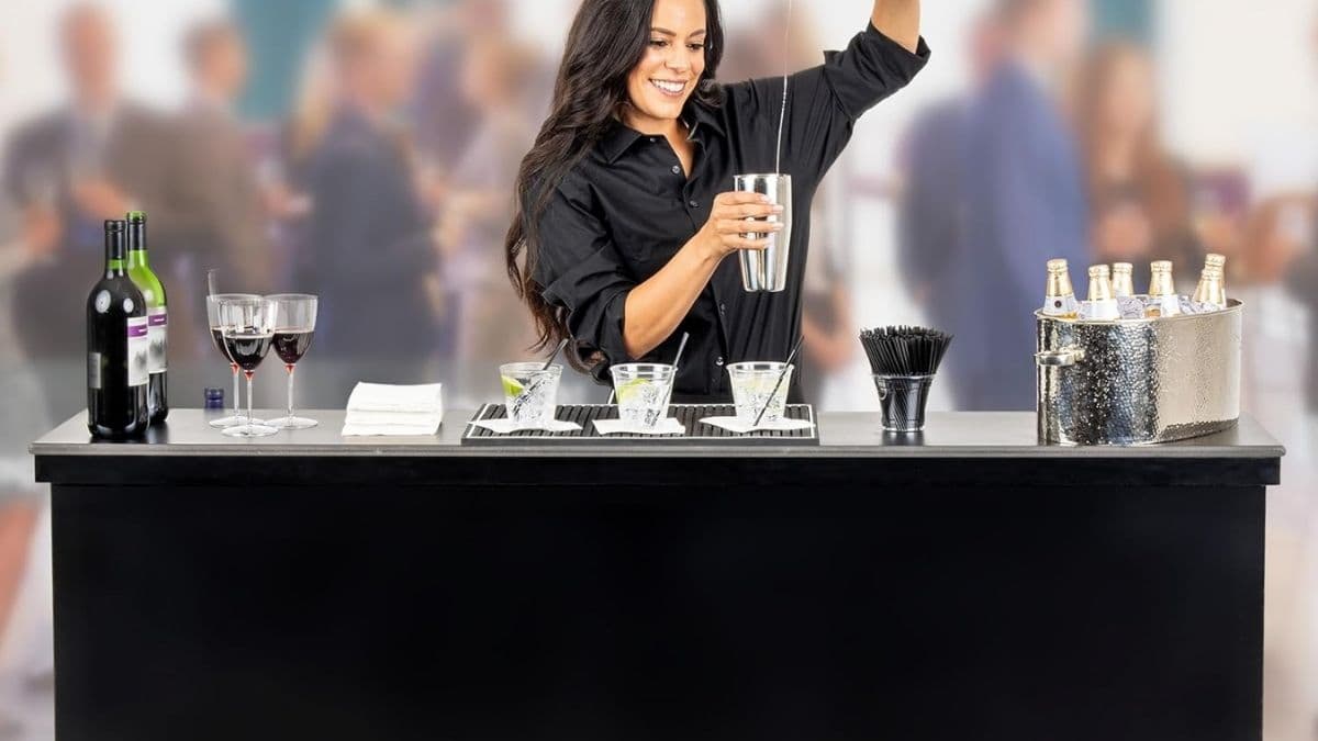 GoBar Elite Portable Bar Table for Events - Foldable Commercial Grade Wood - Mobile Bartending Station