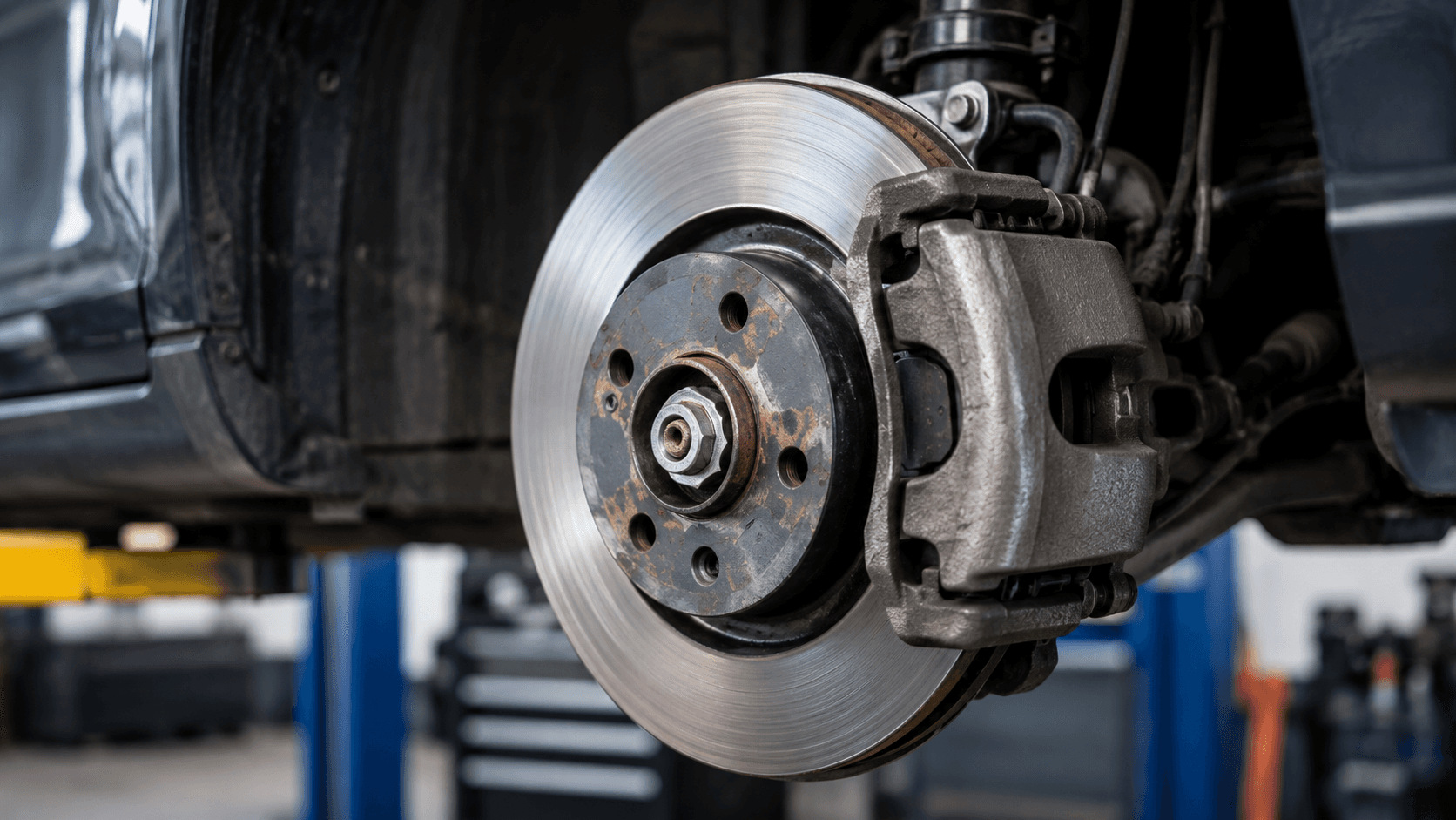 Brake assembly in an automotive workshop