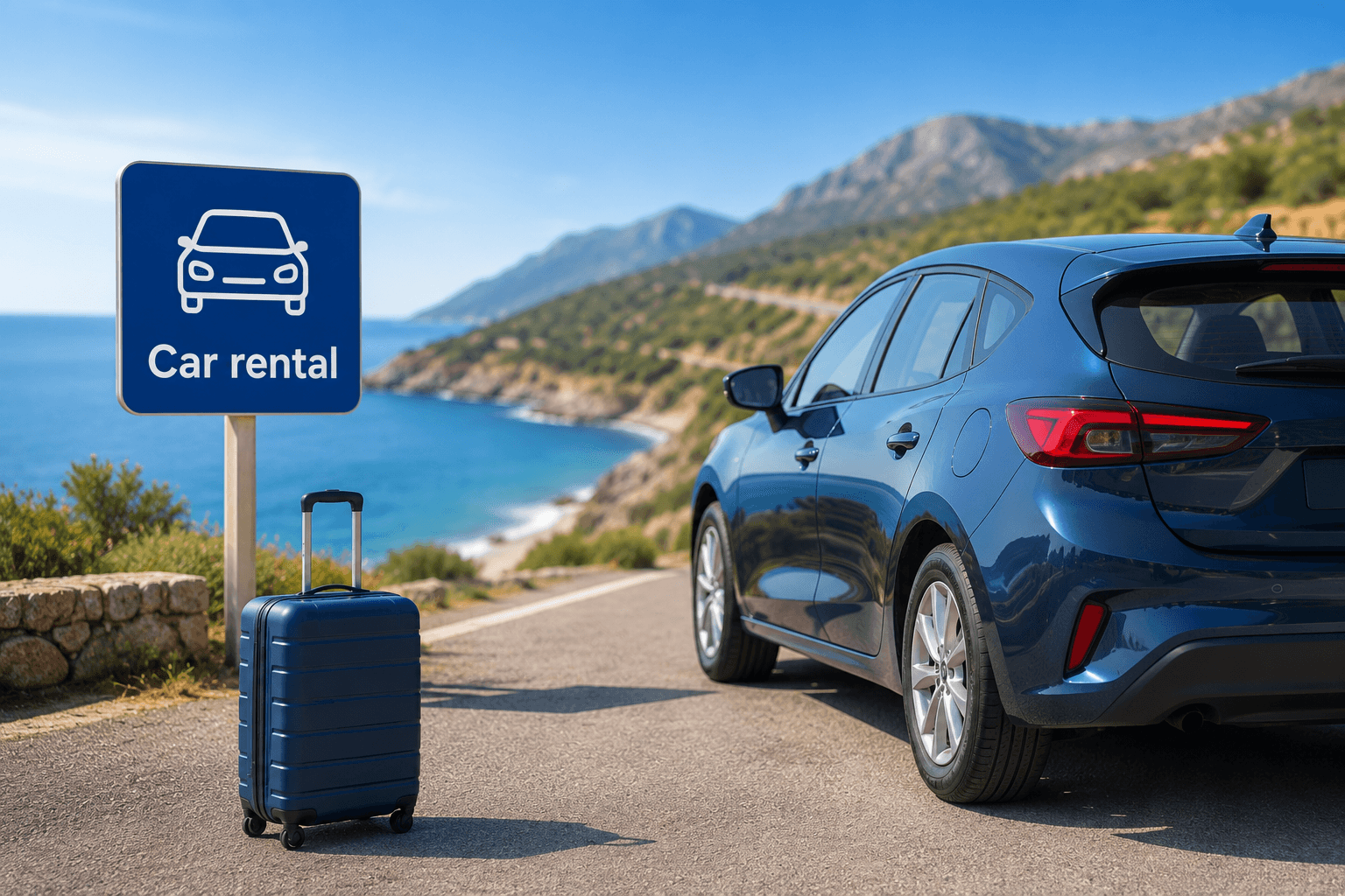 Booking.com car rental comparison screen showing rental vehicles, prices, airport pickup options, and travel booking details